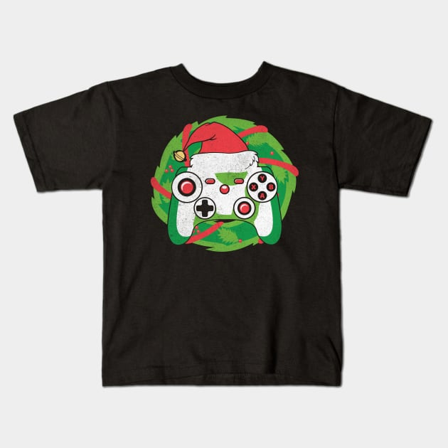 Game Controller Santa Hat Christmas Wreath Gamer Xmas Pajama Kids T-Shirt by BadDesignCo
